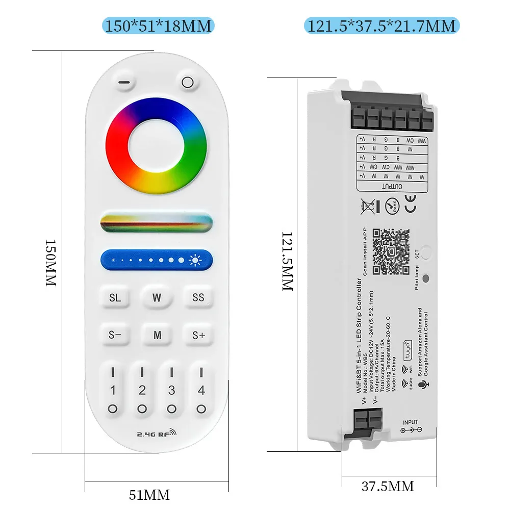 Imagem -02 - Dimmer de Tiras de Controlador Led Zigbee3.0 Wifi 24 Ghz Wb5 Bluetooth 5in Tuya Modo Duplo Gateway Smart Thing Alexa Assistência do Google