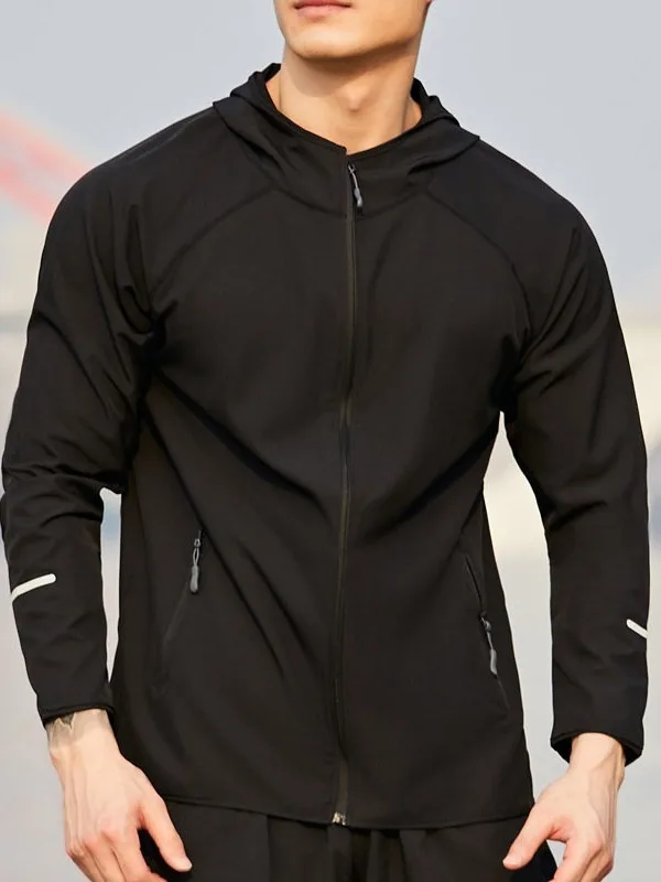 Men's Running Jacket Windproof Zipper Hooded Long Sleeve Quick Dry Outdoor Cycling Sportswear Morning Run Clothing