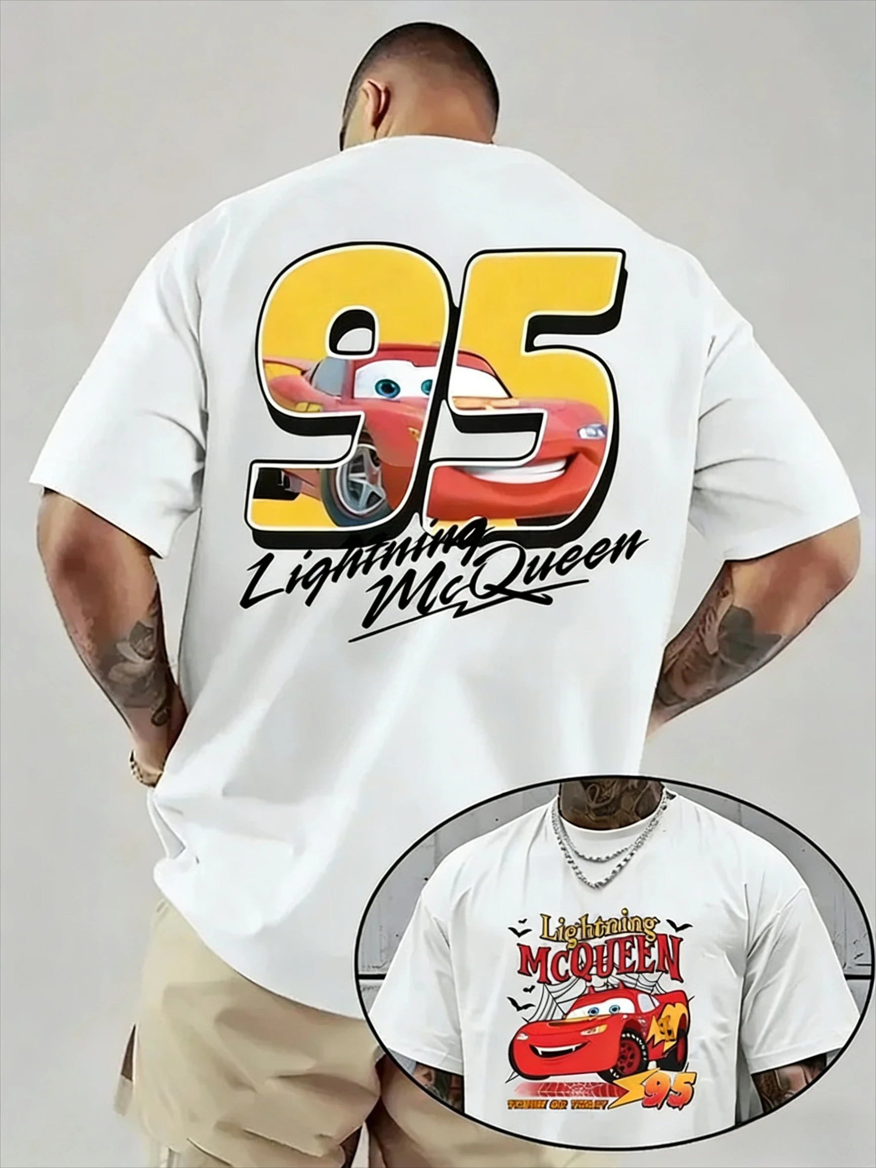 ديزني جديد ديزني البرق ماكوين سيارة 95 جرافيك طباعة عالية الجودة الرجال والنساء قصيرة الأكمام فضفاضة تي شيرت غير رسمي