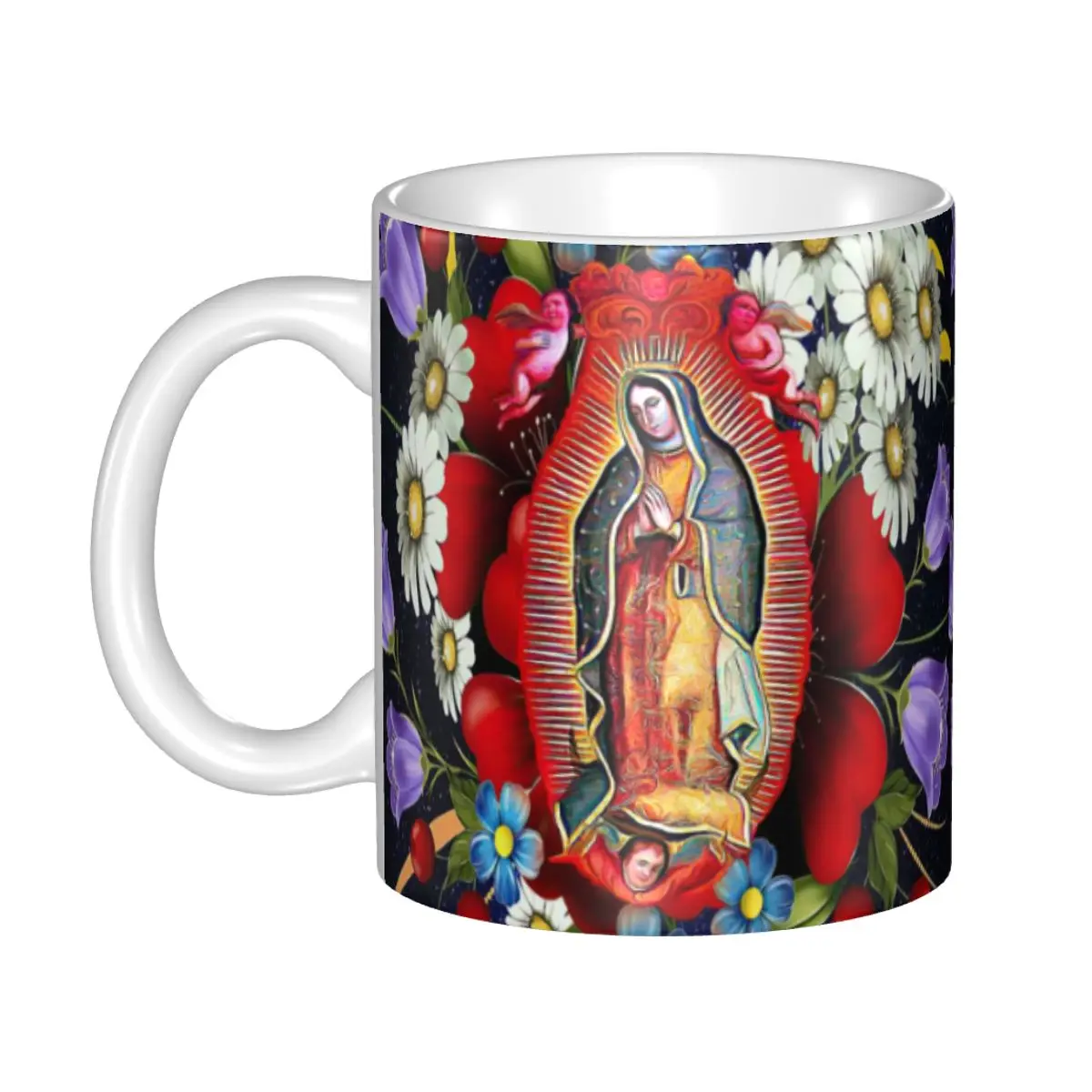 Tazas de café personalizadas de Nuestra Señora de Guadalupe, bricolaje, Virgen María mexicana, flores de México, Taza de cerámica Tilma, regalo creativo