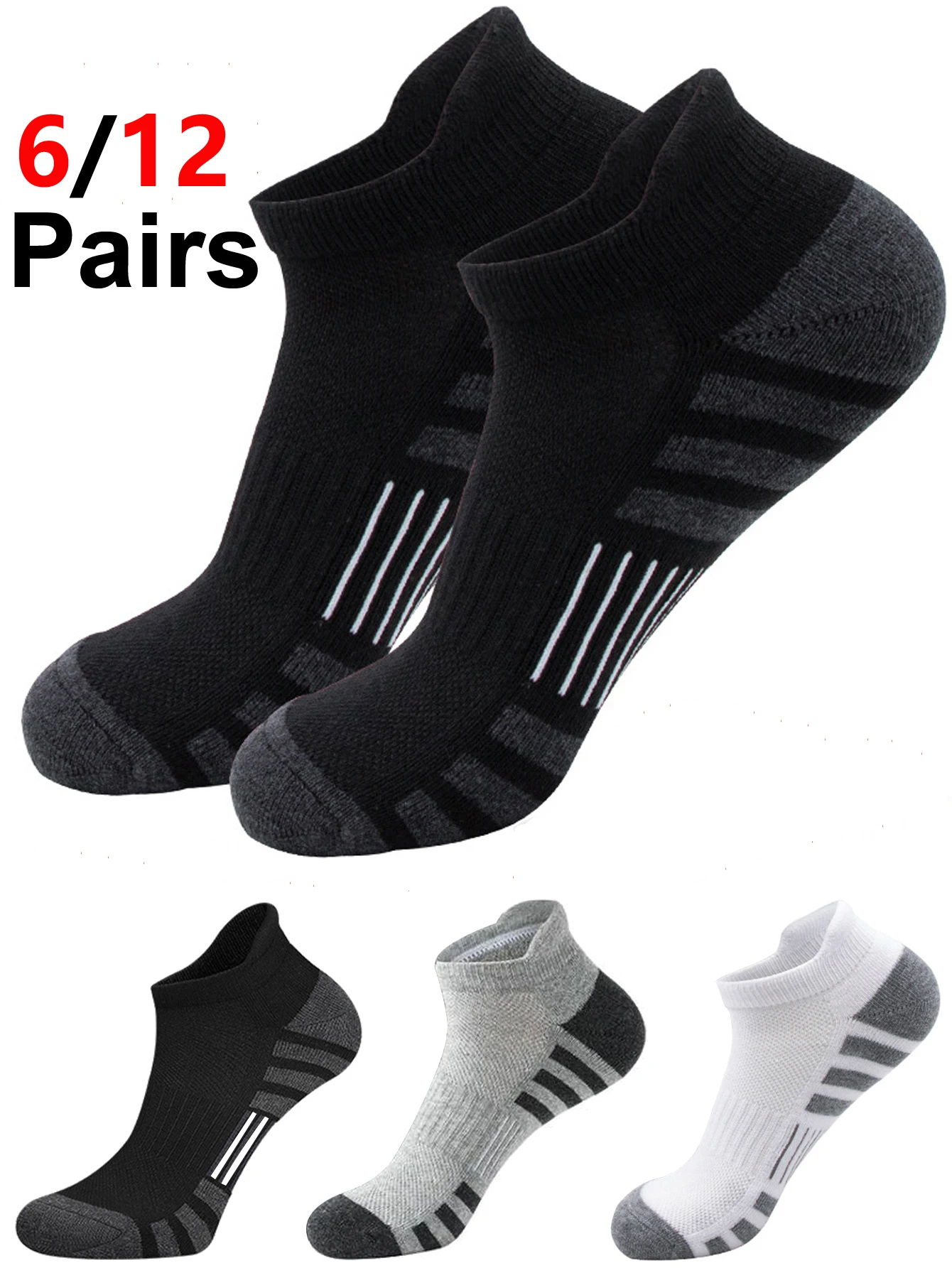 

6/24 Pairs Cushioned Breathable Ankle Athletic Running Socks Low Cut Sports Tab for Men And Women