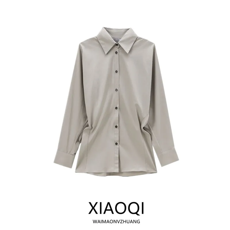 

Elegant Long Sleeve Cotton Shirt Women's Fashion Design Autumn Winter New Style Versatile Cotton Shirt European Style Slim Fit