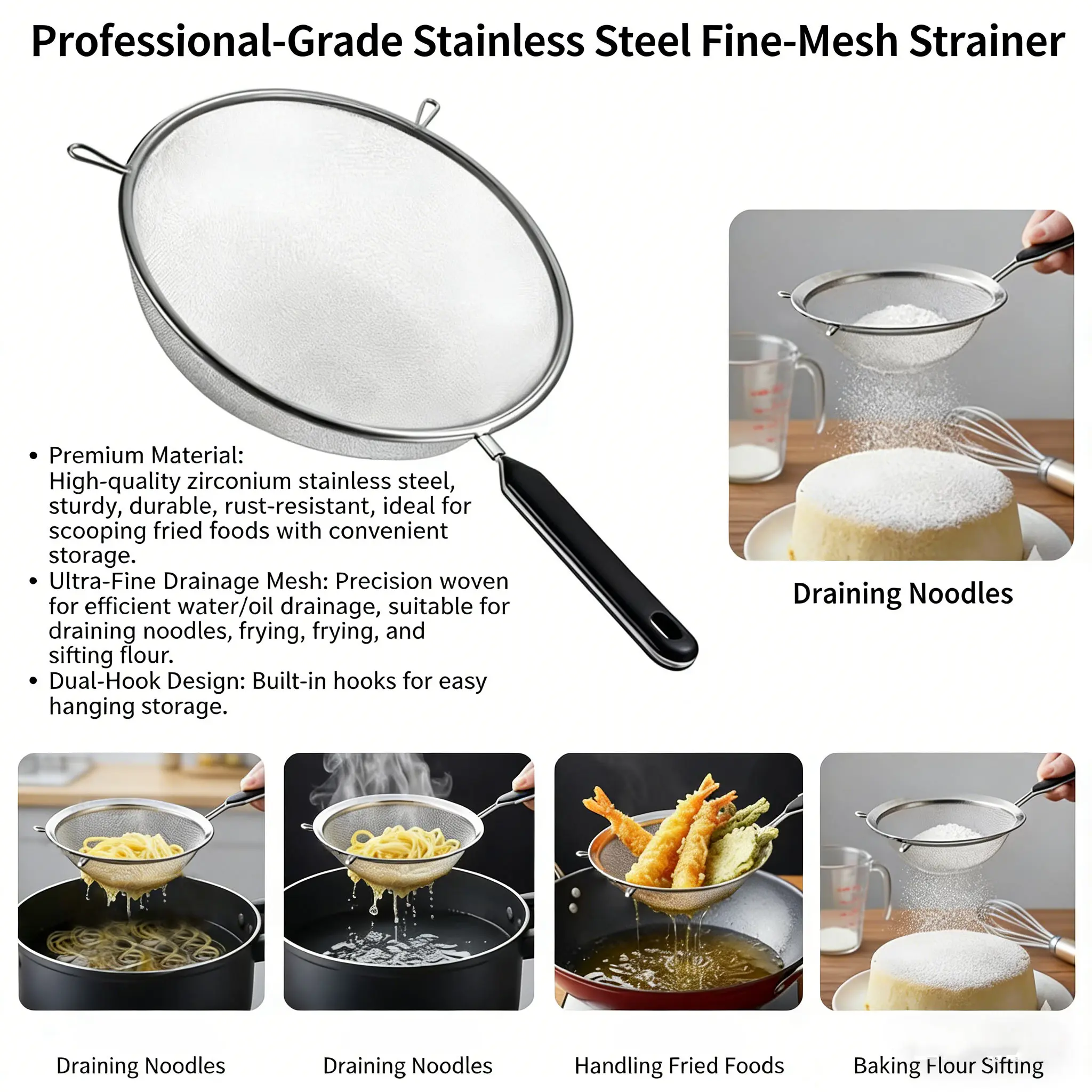 

1PC Kitchen Fine Mesh Strainer, Stainless Steel Metal Manual Strainer, Cocktail Strainer, Tea Coffee Juice Strainer.