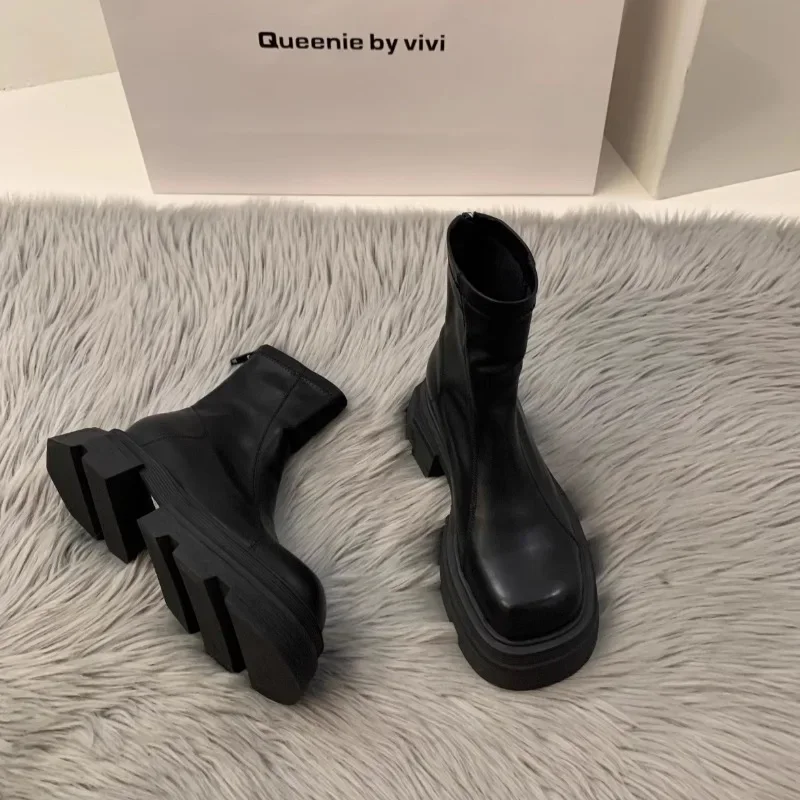 2024New Women's Boots Fashion Leather Casual Boots Luxury Brand Chelsea Ankle Boots for Women Outdoor Platform Boot Botas Mujer image 3