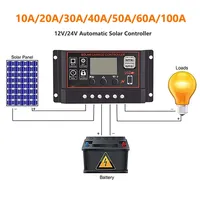 10/20/30/40/50/60/100A PWM Solar Charge Controller 12V/24V Controller Dual USB Auto Solar Panel Charger Regulator LCD Display