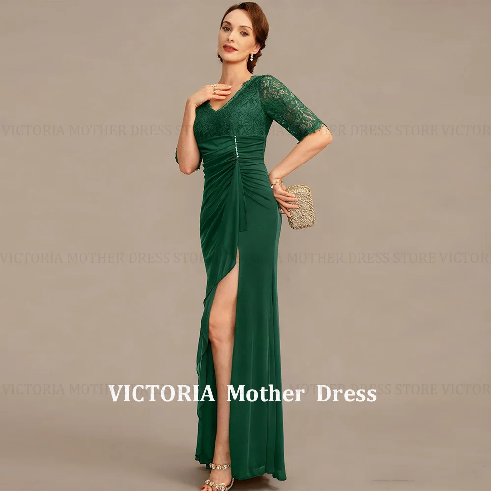VICTORIA Customized Fashion Mother of the Bride/Groom Dress Chiffon Mermaid V-Neck Lace Pleated Long Wedding Guest Party Gowns