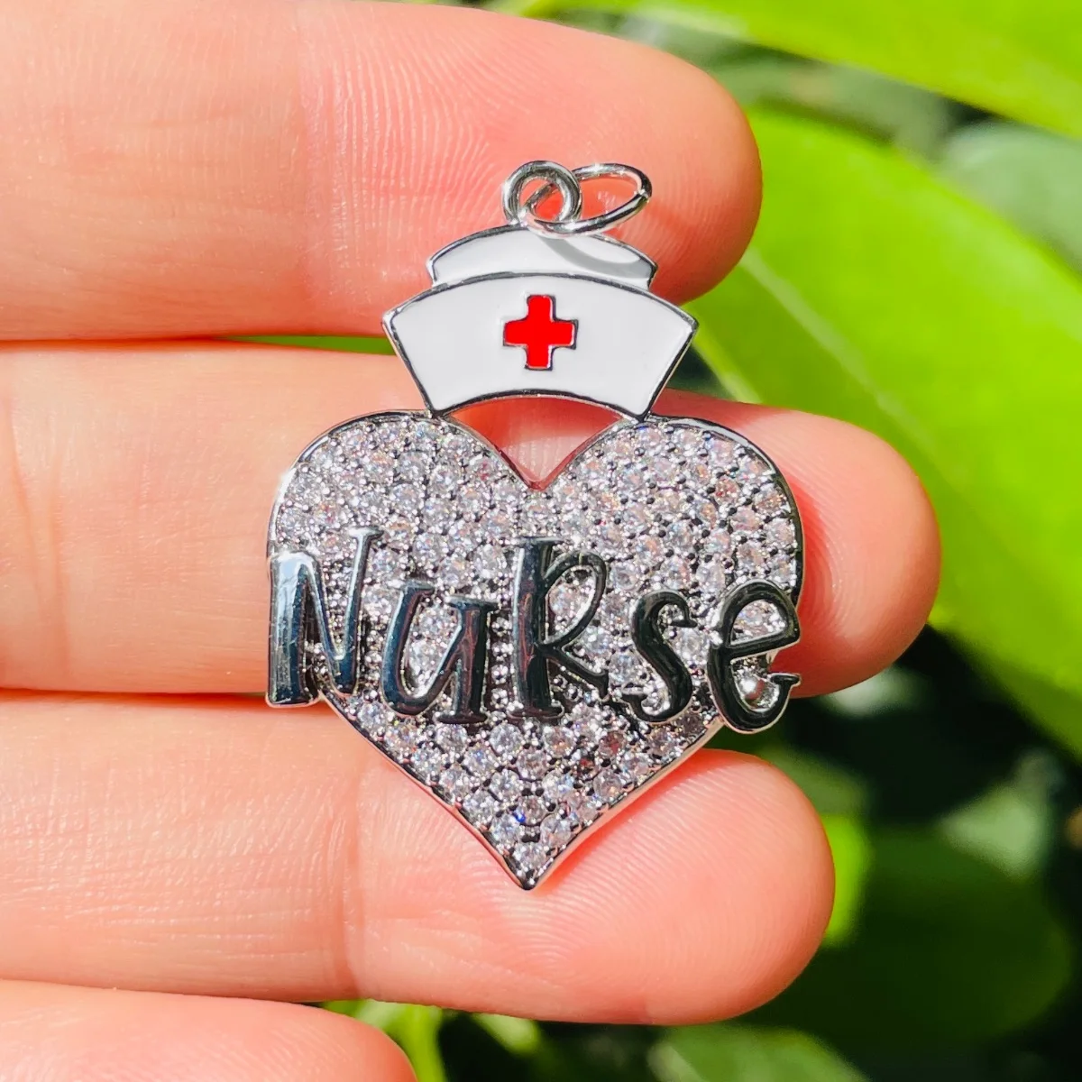 5pcs Zirconia Paved Nurse Hat Heart Words Charm for Women Bracelet Making Letter Pendant Girl Necklace Keychain Jewelry Findings