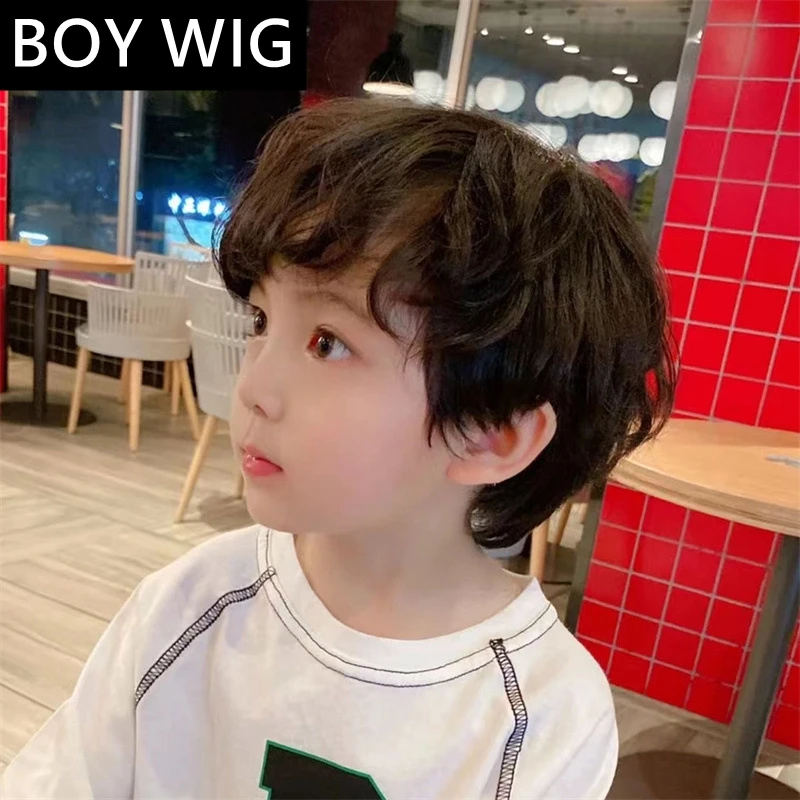 Little Boys Wig Kids Micro Curly Hair Accessories Baby Black Toupee Children Headgear Toddlers Headdress Schoolboy Headwear 2-5Y