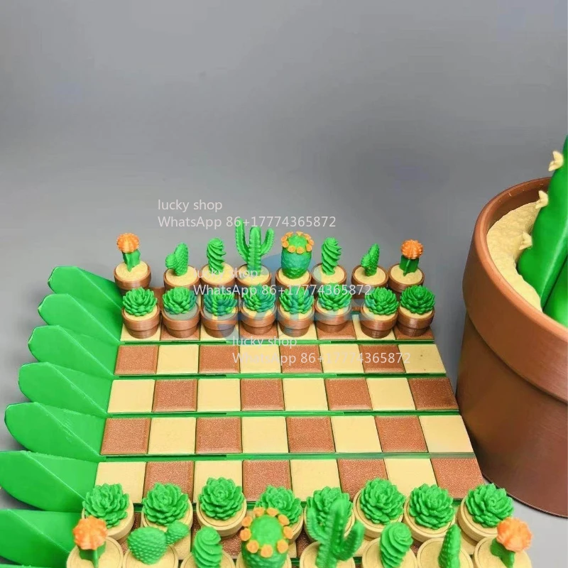 Simulation Cactus Potted Plant Model Chessboard Succulent Chess Ornament Multi-function