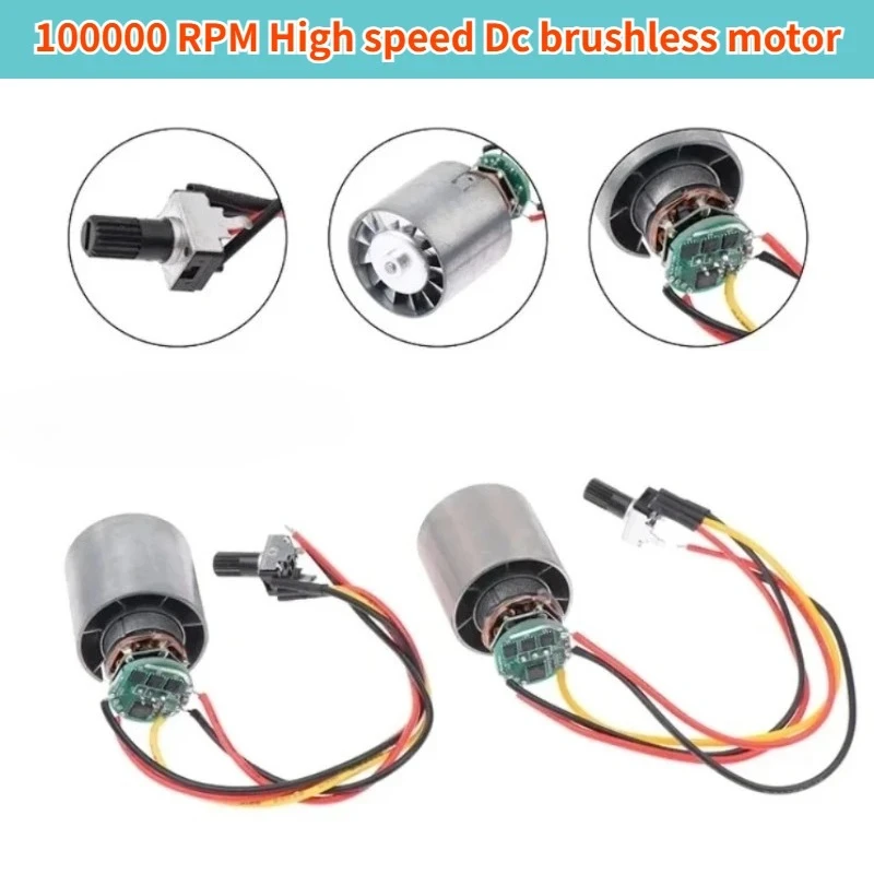 Mini motor sem escova dc 9/12/24v 3,5a 5a 100000rpm impulsor de liga de alumínio cnc de alta velocidade ventilador canalizado regulagem de velocidade contínua