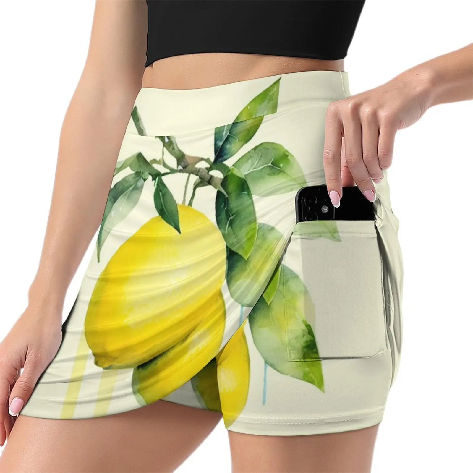 watercolour lemon graphic Mini Skirt korean style women clothing Korean skirts chic and elegant woman skirt