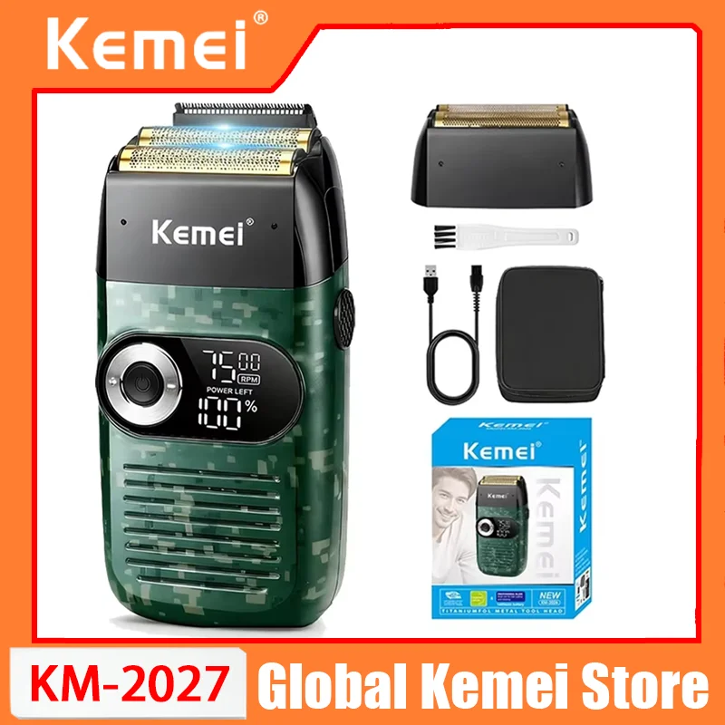 

Электробритва Kemei KM-2027 для мужчин, профессиональная машинка для стрижки волос, триммер для бороды с ЖК-дисплеем, USB-бритва для мужчин