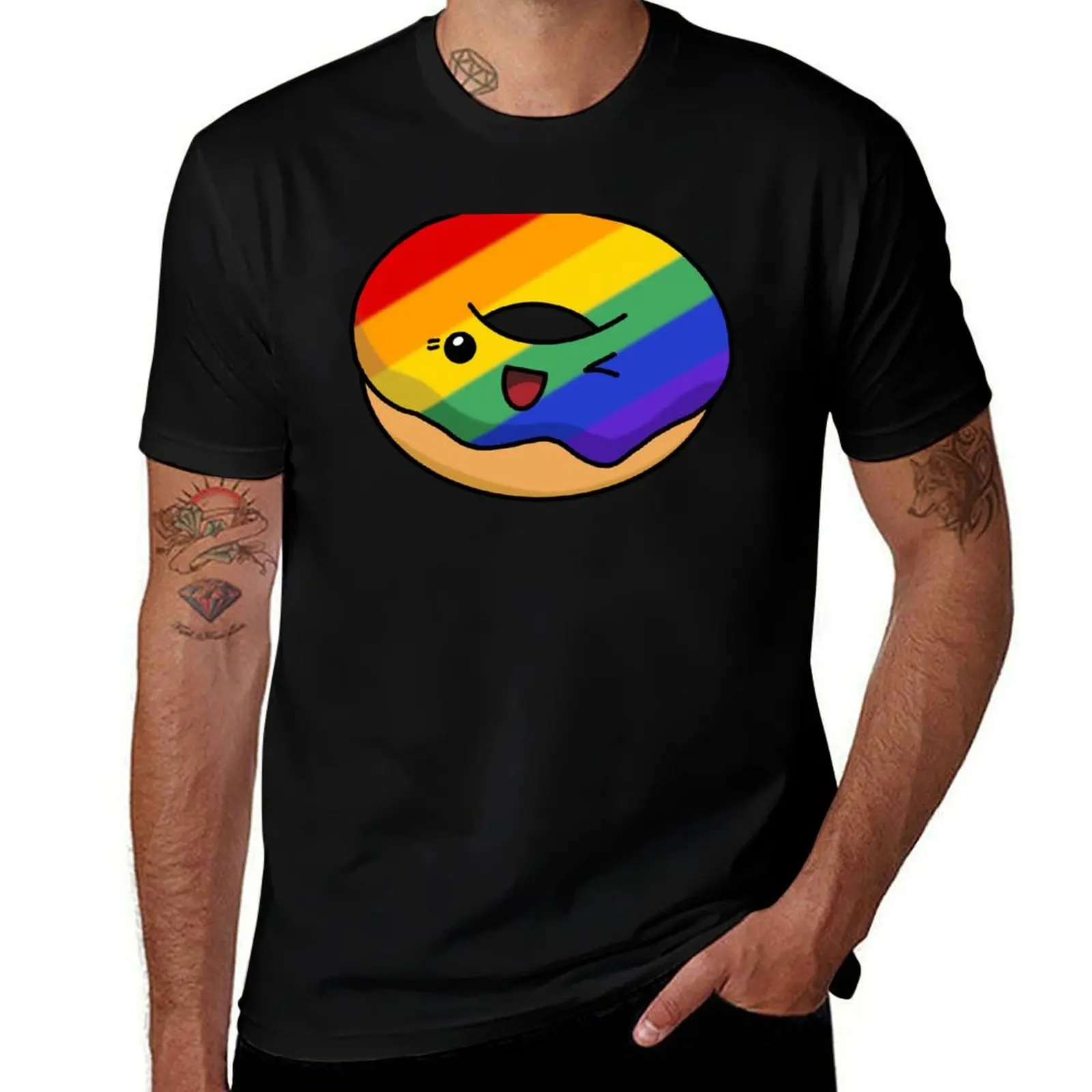 Rainbow Pride Donut T-Shirt Plus Size Workout Short Sleeve Top T-Shirt