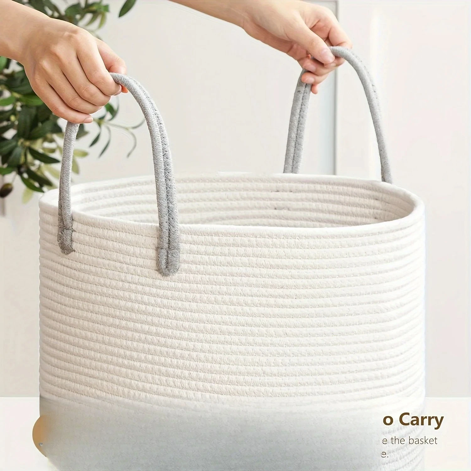 Hand folded washable cotton rope basket woven baby laundry basket toy basket with handle storage line laundry basket