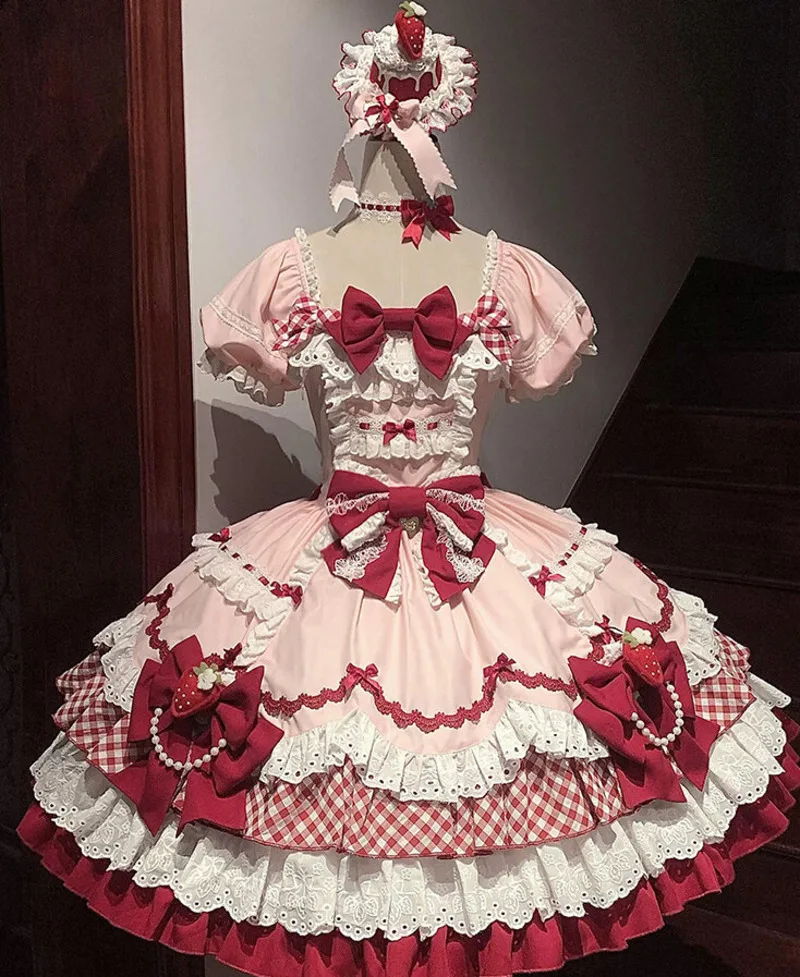 

Новое платье OP Girl First Princess с клубничным принтом, милое, в стиле ретро, футболка, юбка Лолита, для фиесты, карнавала, Хэллоуина, косплея