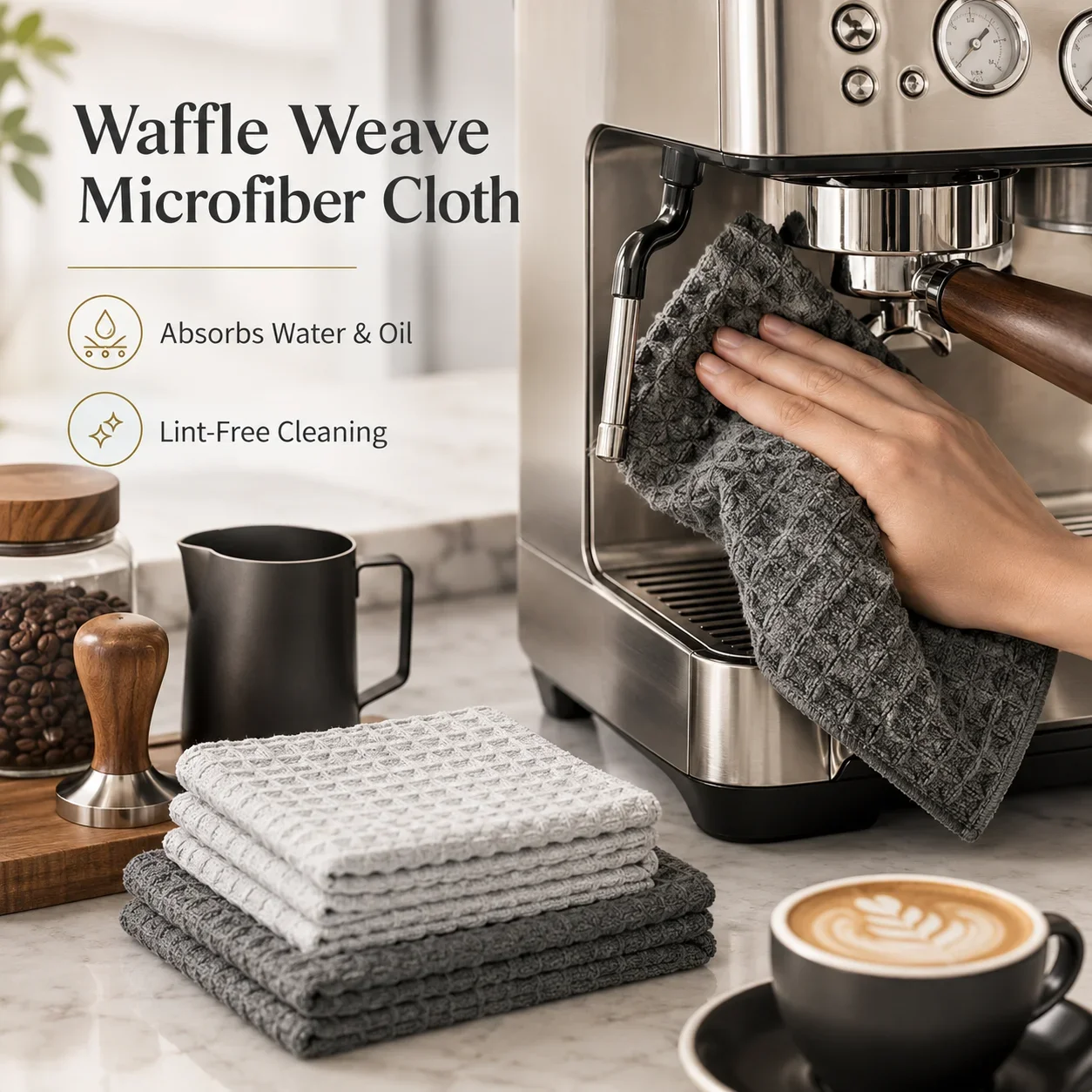 Waffle Weave Bar Mop Towels, Absorbent Microfiber Cleaning Cloths for Coffee Machine, Kitchen Dish Rags 3 Pack