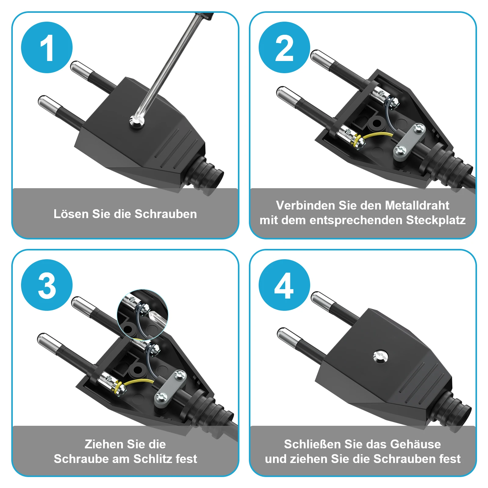 6/8pc EU European 2 Pin Male Plug AC Electric Power Socket Adapter with Screwdriver 110~250V Rewireable Extension Cord Connector