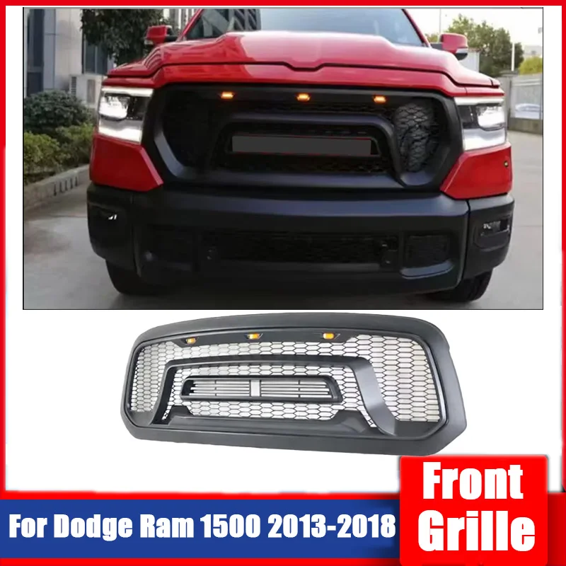 Front Grille Compatible Hood Racing Grill Air Intake Vent Car Tuning Modification Guard Accessories For Dodge Ram 1500 2013-2018