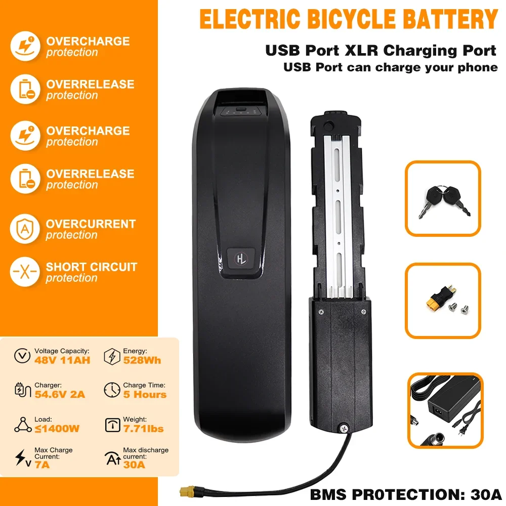 48V Ebike Battery 20Ah 15Ah 10Ah Hailong Lithium Ion Pack for Bafang BBS02 BBS03 BBSHD 250W 1000W 1800W Motor Full Capacity