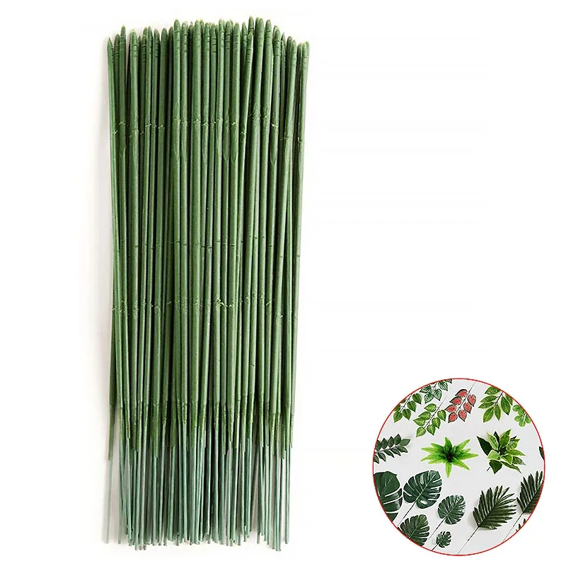 100pcs Plastic-clad Iron Flower Stem For Artificial Hydrangea Rose Flower Head Stick Rod Wedding Home Flower Stub Stems Decor