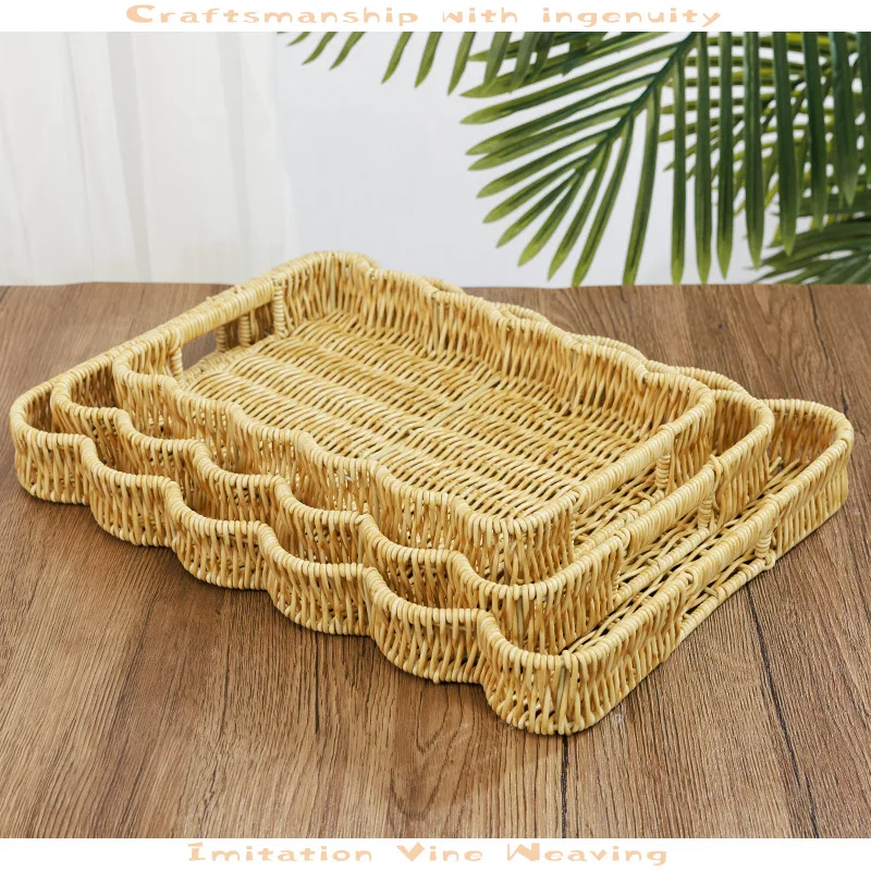 

Home Storage & Organization, Handwoven Imitation Rattan Baskets, Desktop Snack Storage Baskets, Imitation Rattan Fruit Trays