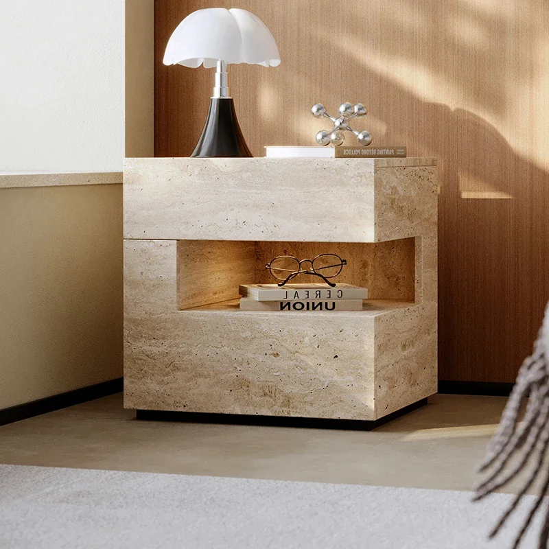 

Medieval retro Italian suspension intelligent storage solid wood side cabinet with lamp