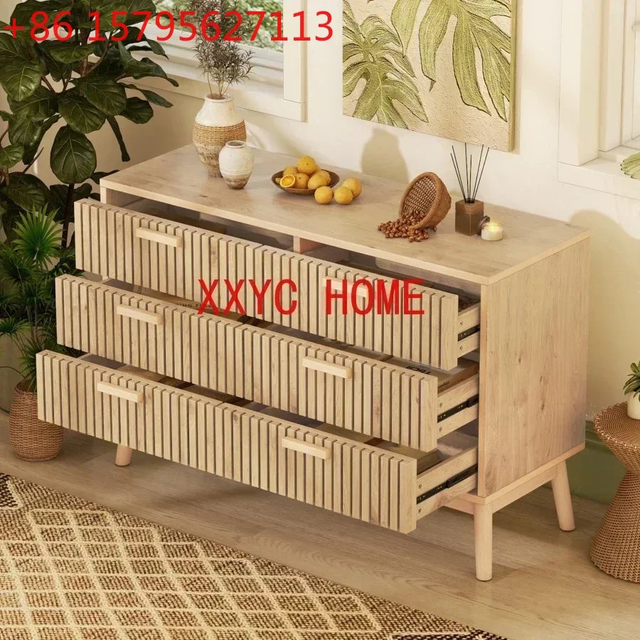 

Комод с 6 ящиками для спальни, тумба для хранения с ножками из каучукового дерева, цвет дуб