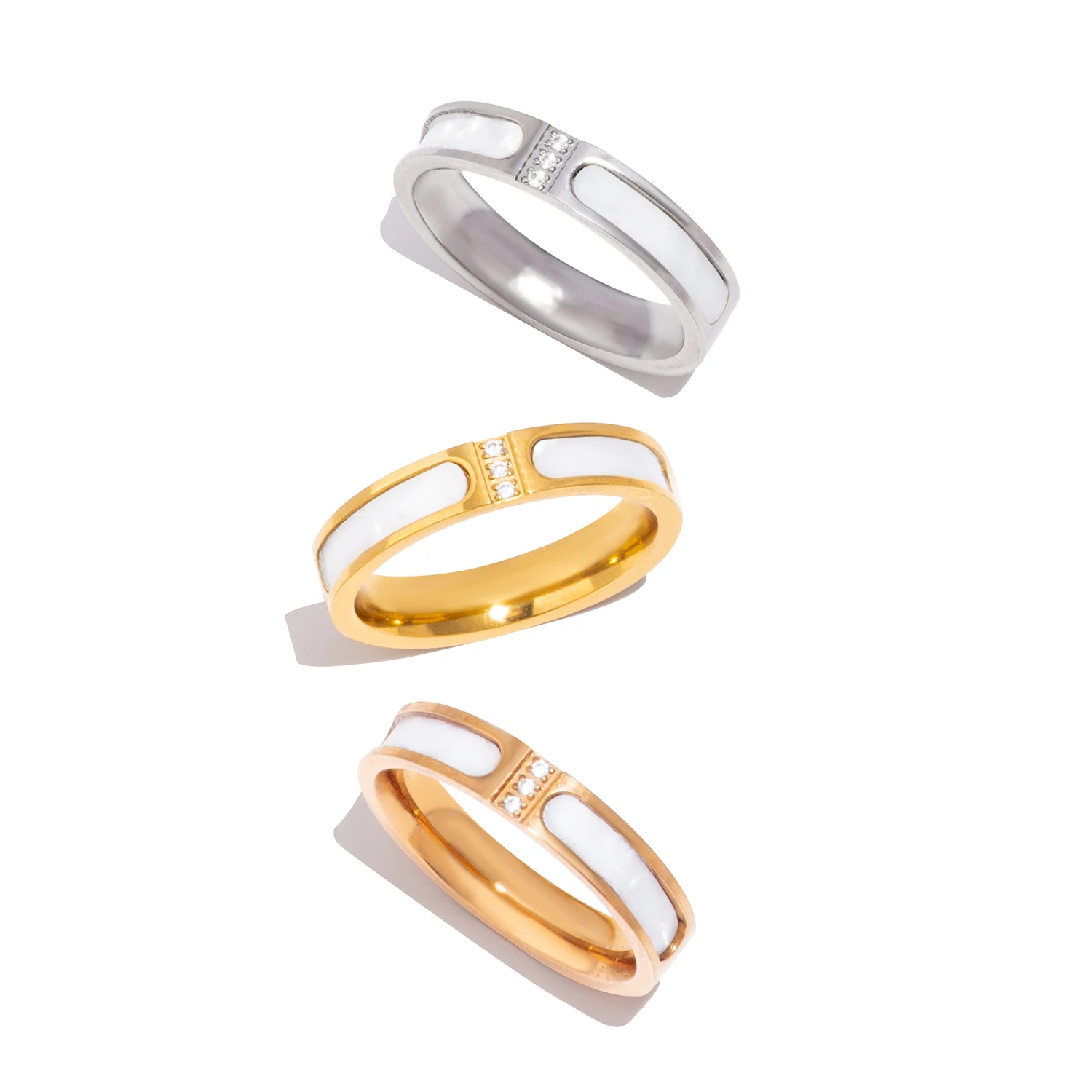 4mm Breiter Ring mit Zirkonia, Polierter Edelstahl 18K Vergoldet, Hypoallergener Polierter Schmuck Geschenk für Frauen