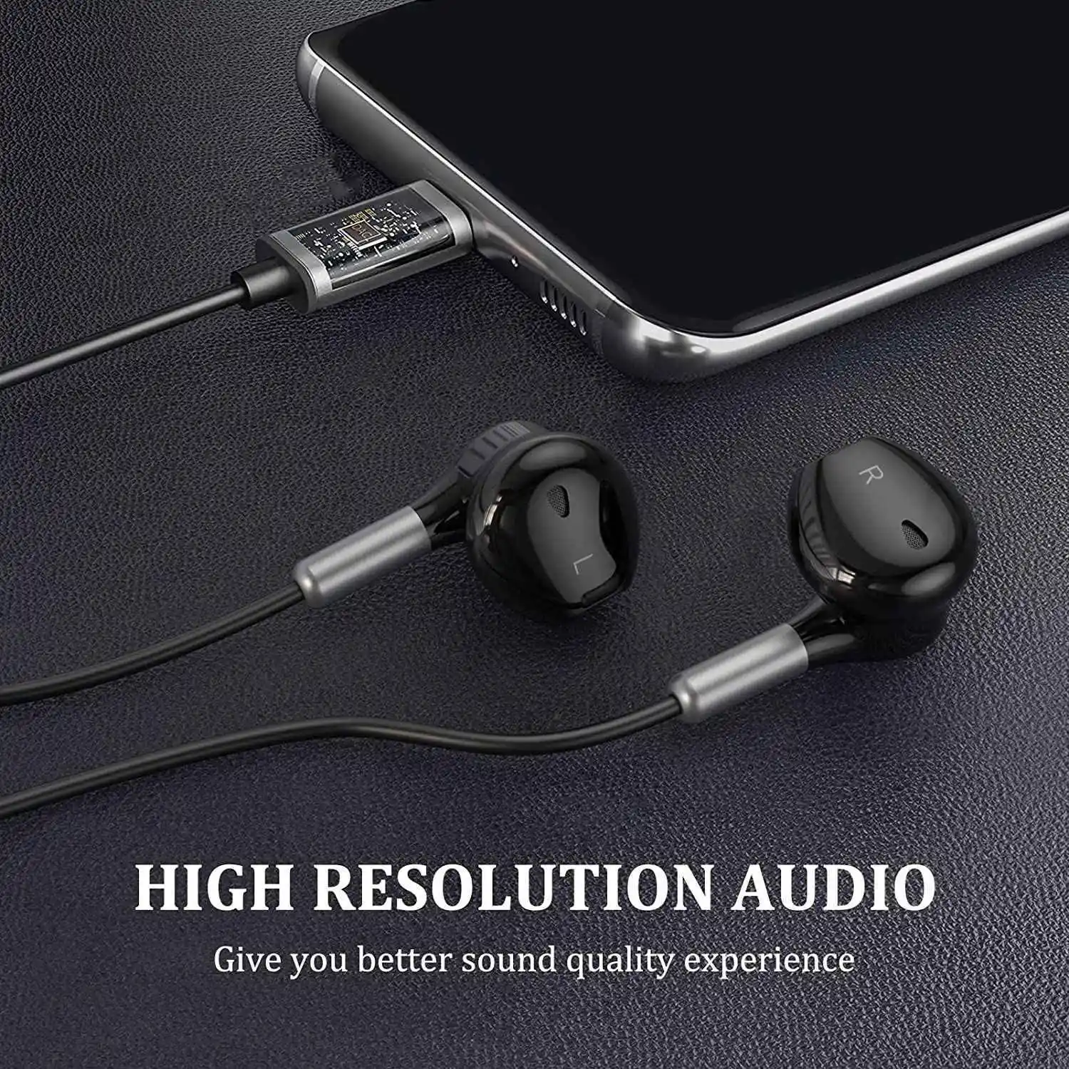 USB C Headphones, In-Ear Headset with Microphone and Volume Control