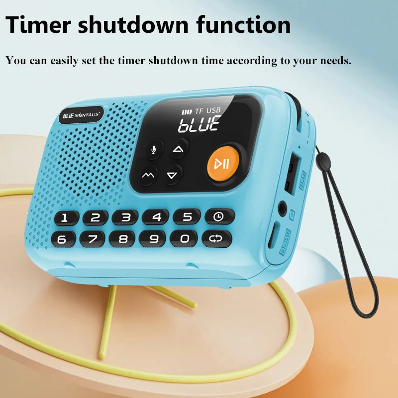 راديو FM صغير محمول سماعة لاسلكية تعمل بالبلوتوث مكبر صوت مع شاشة LED مشغل موسيقى للمكالمات بدون استخدام اليدين يدعم مؤقت النوم