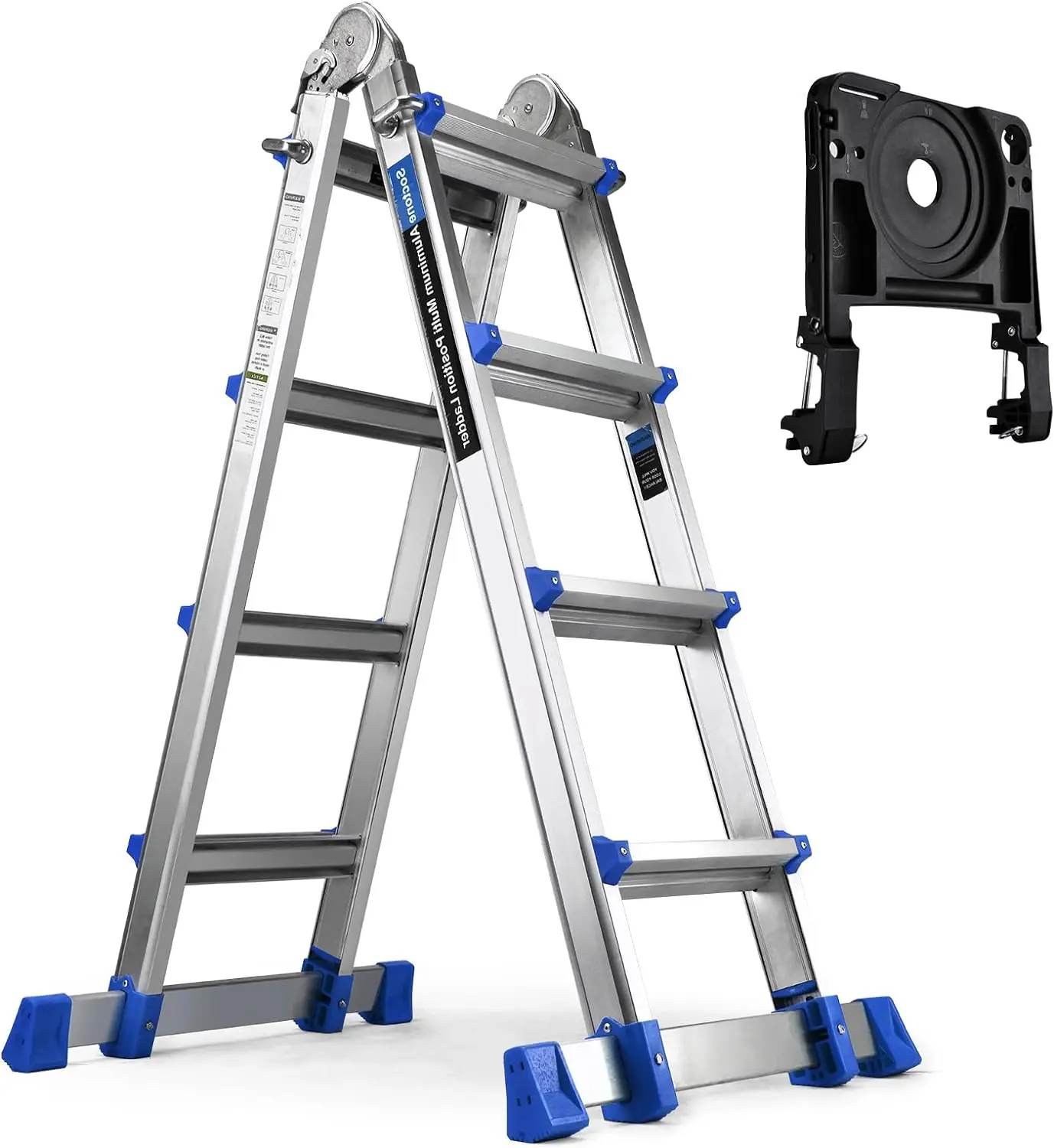 HBTower Ladder, A Frame 4 Step Extension Ladder, 17 Ft Multi Position Ladder with Removable Tool Tray and Stabilizer, 330 lbs