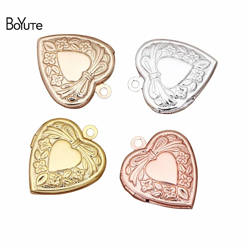 BoYuTe (10 Pieces/Lot) 20*23*4MM Metal Brass Heart Shaped Photo Locket Charms Pendant Factory Direct Sale