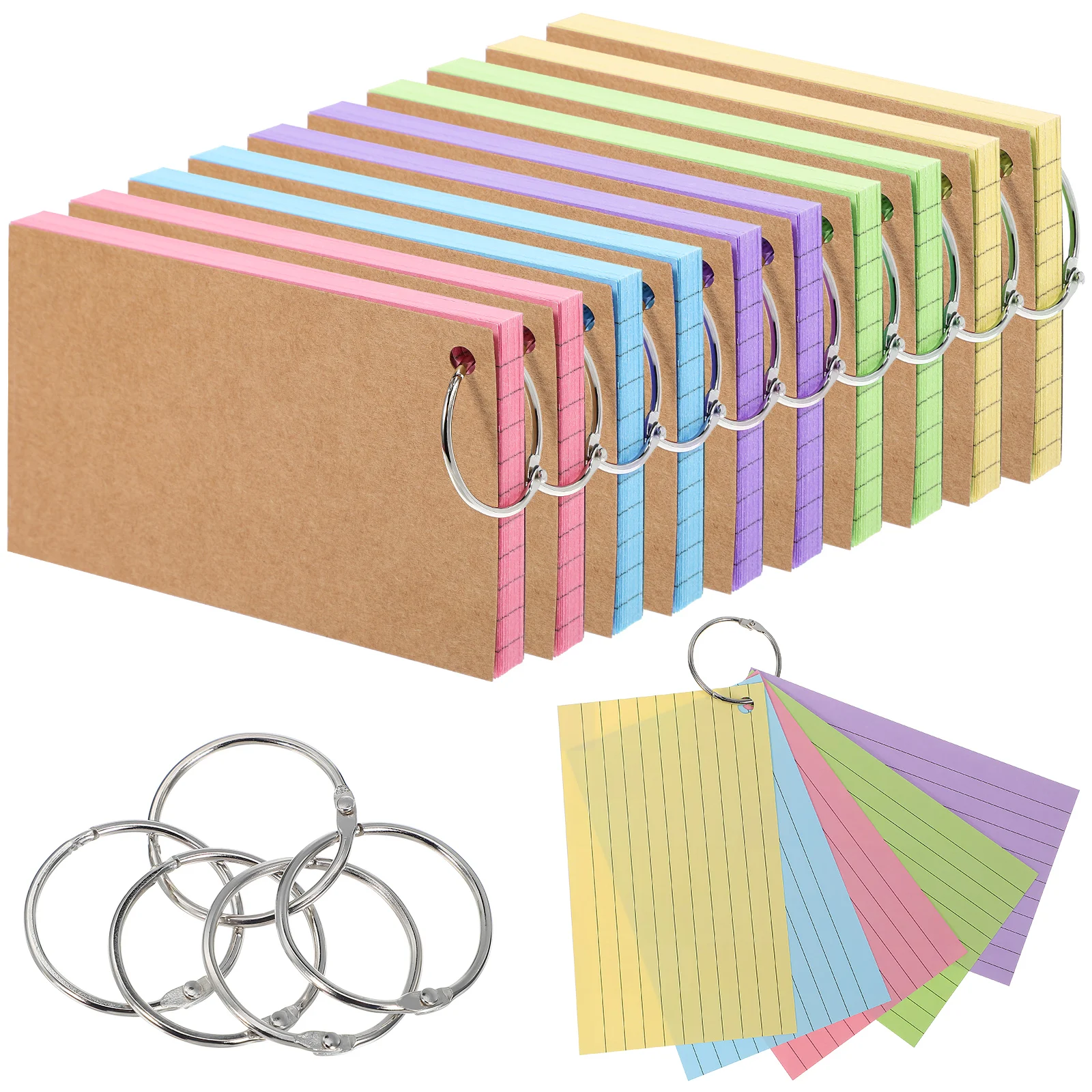 

500 pcs Colored Index Cards Lined Flashcards For Studying Note Pads Binder Ring Compatible Office School Supplies Notepad