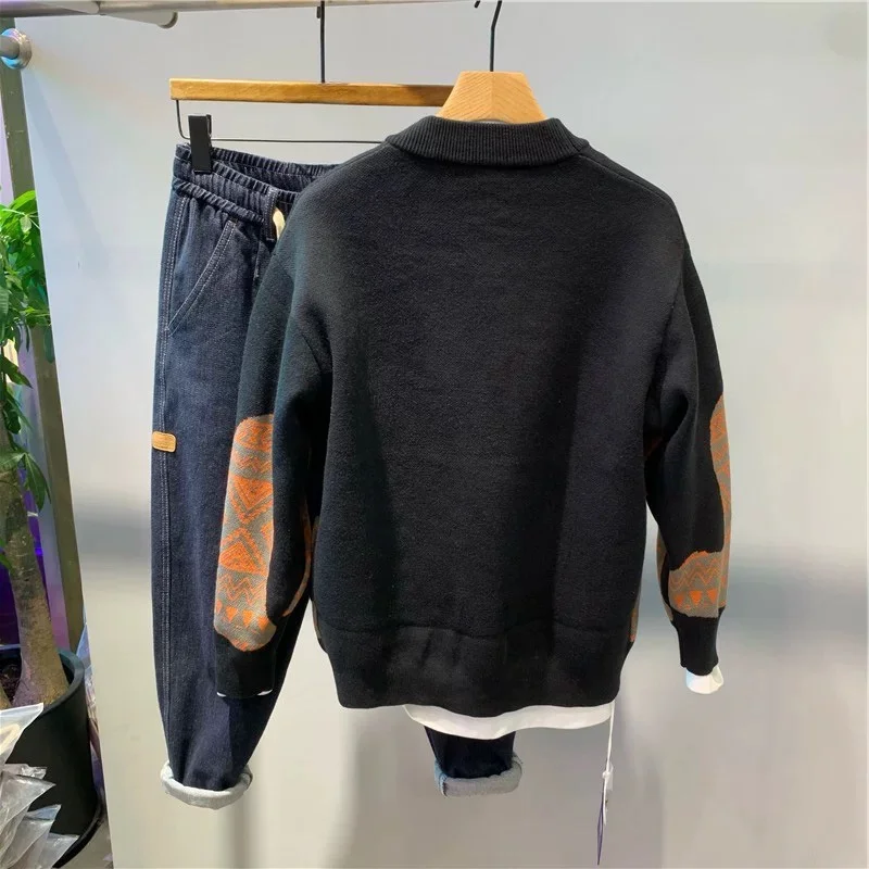 

Korean Sle Men's Knitted Sweater V-Ne Thiened Casual Loose Fit Spring Autumn Letter Print Open Cardigan Outerwear