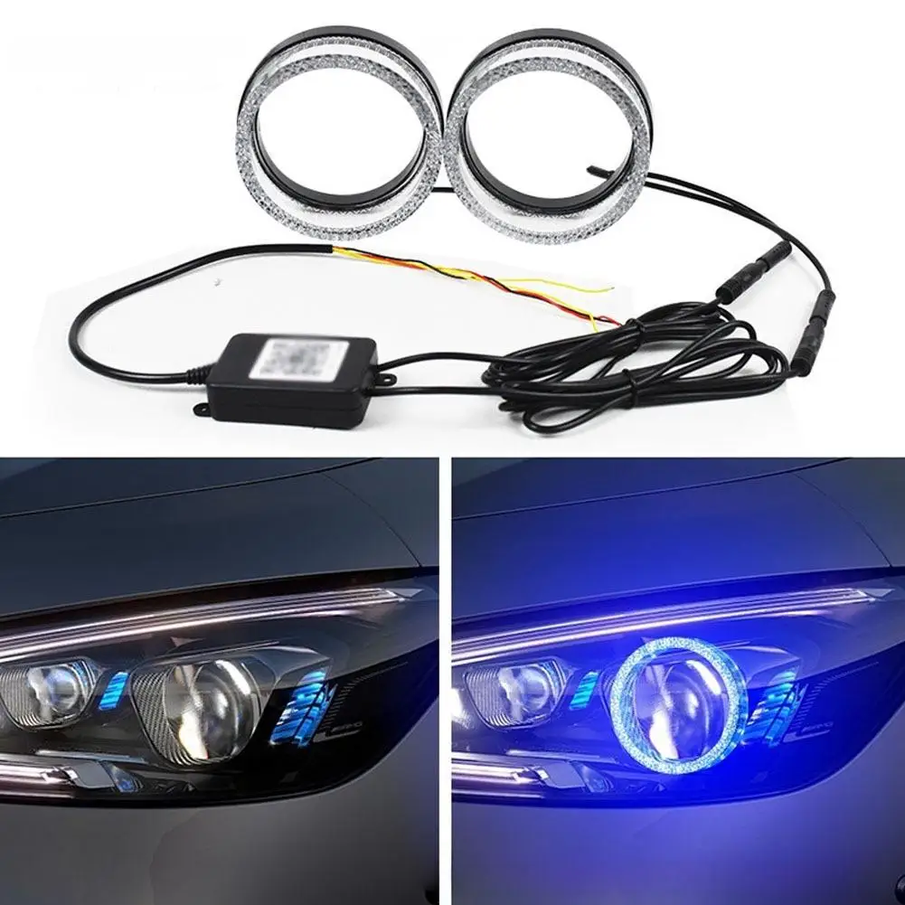

2.5/3" 5D RGB LED Angel Eyes Halo Rings Rectangular DRL Covers With Turn Signal Light App Control Halo Covers For Car Headlight