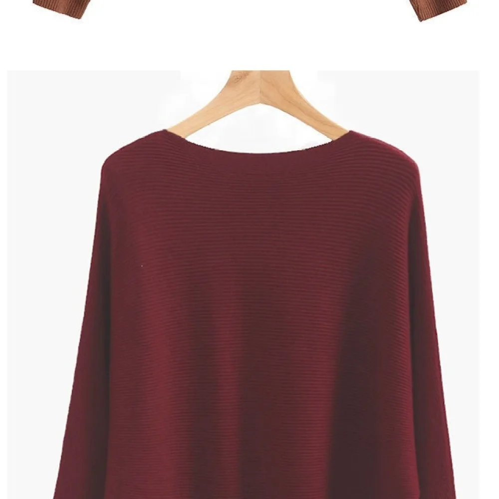 Elegant Women Off Shoulder Knitwear Batwing Sleeve Pullover Soft Comfortable Casual Loose Fit Spring Autumn Solid Color Sweater