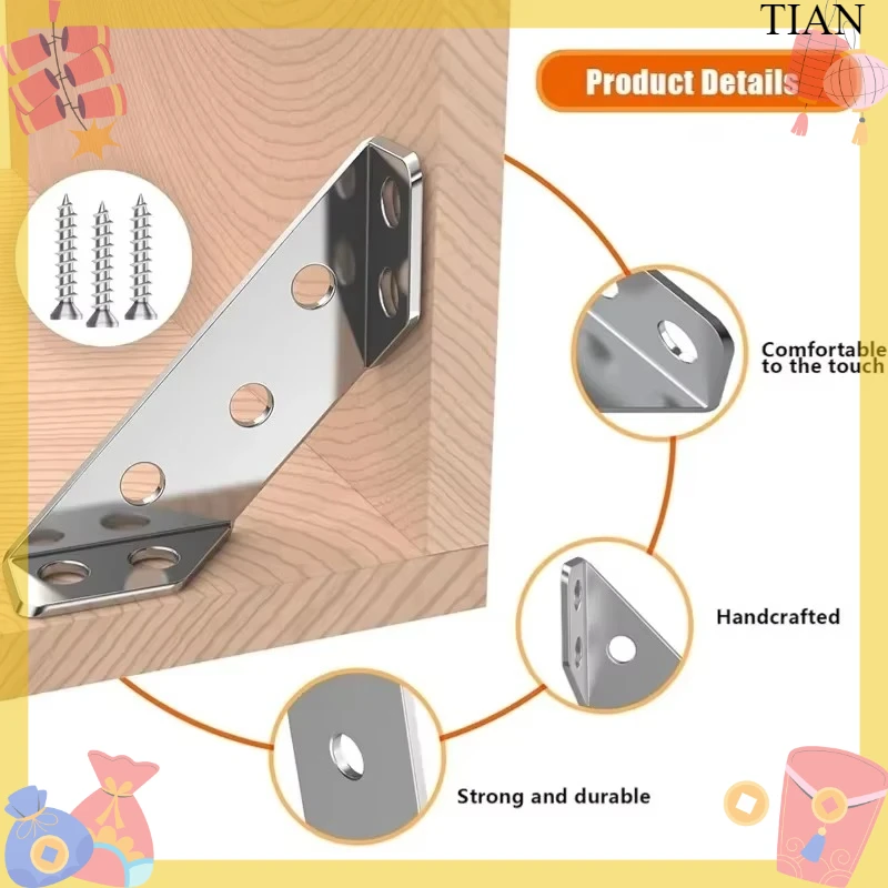 10/20/pcs Thickened Stainless Steel Corner Angle Code 90 Degrees Right Angle Fixed Bracket Furniture Connectors for Furniture