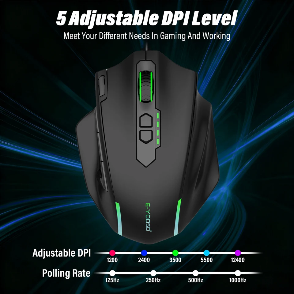 E-YOOSO X-41 Wired Gaming Mouse 12400 DPI RGB Backlit 11 Macro