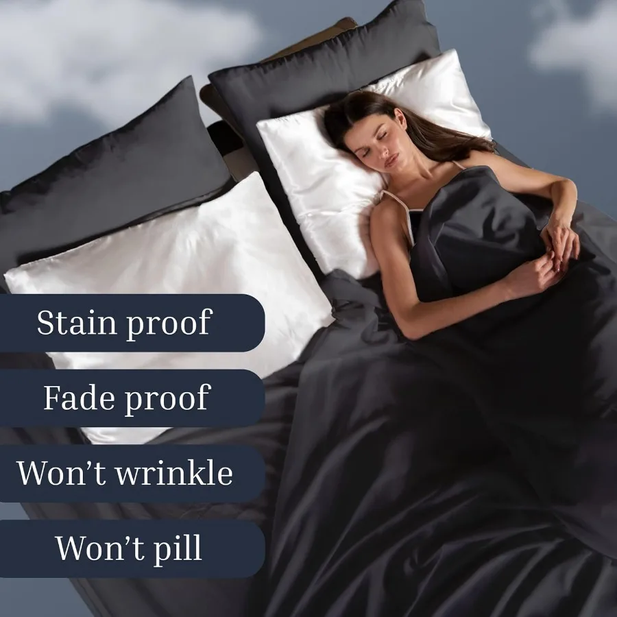 طقم ملاءات سرير مقاس كوين 4 قطع لغرف النوم الحديثة تتضمن ملاءة مسطحة 90 × 102 بوصة ملاءة مقاس 60 × 80 بوصة كيس وسادتين 2