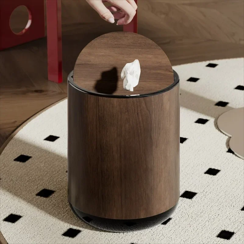 New Wood Grain Waste Bins Inner Outer Double Layer Bucket 15L Wide Mouth Can Household Living Kitchen Lidded Storage Cleani