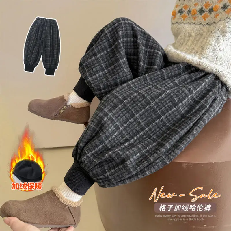 Girl Winter Thicken Pants Autumn Elastic Waist Ankle Binding Pants Child Keep Warm Versatile Kawaii Fashion New Casual Clothing