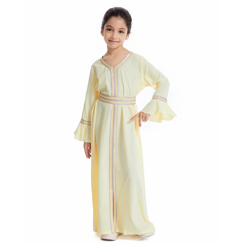 Gamis anak perempuan Muslim, gaun Maxi Lengan Panjang Turki Kaftan doa pesta Lebaran Ramadan Dubai, jubah Arab Islam Jalabiya