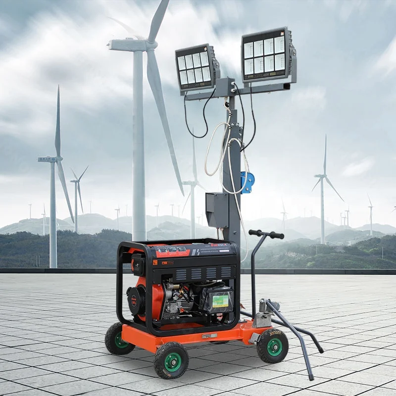 5M Telescopic Mast Mobile Light Tower Trailer 4*1000W LED Waterproof Construction Mining Lighting Customized