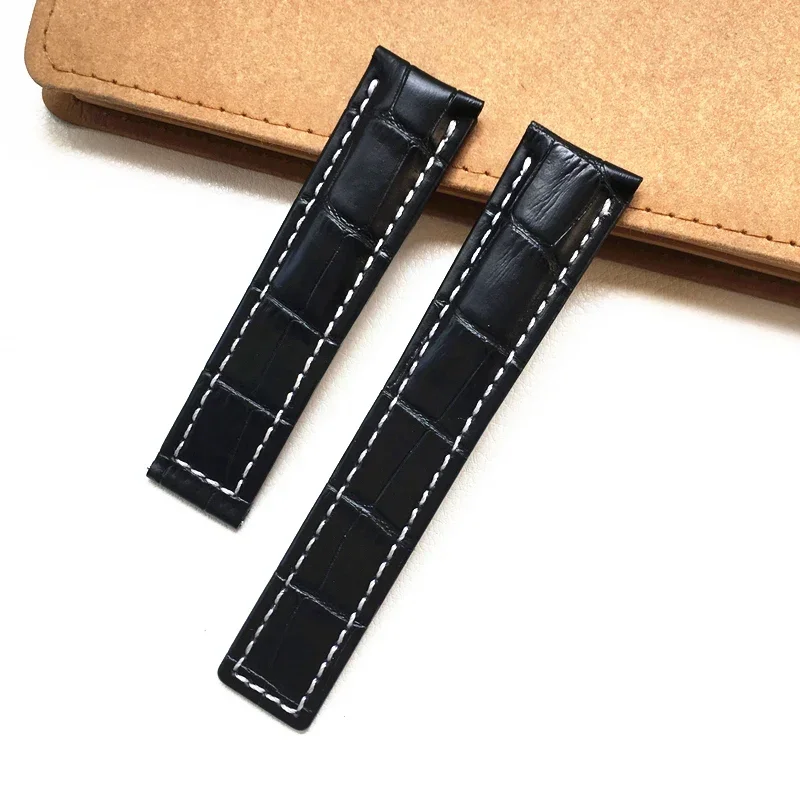 Genuine Leather Watch Strap for Breitling Super Ocean Avengers Challenger Aviation Timing Black Bird Bamboo Watchband 22mm 24mm