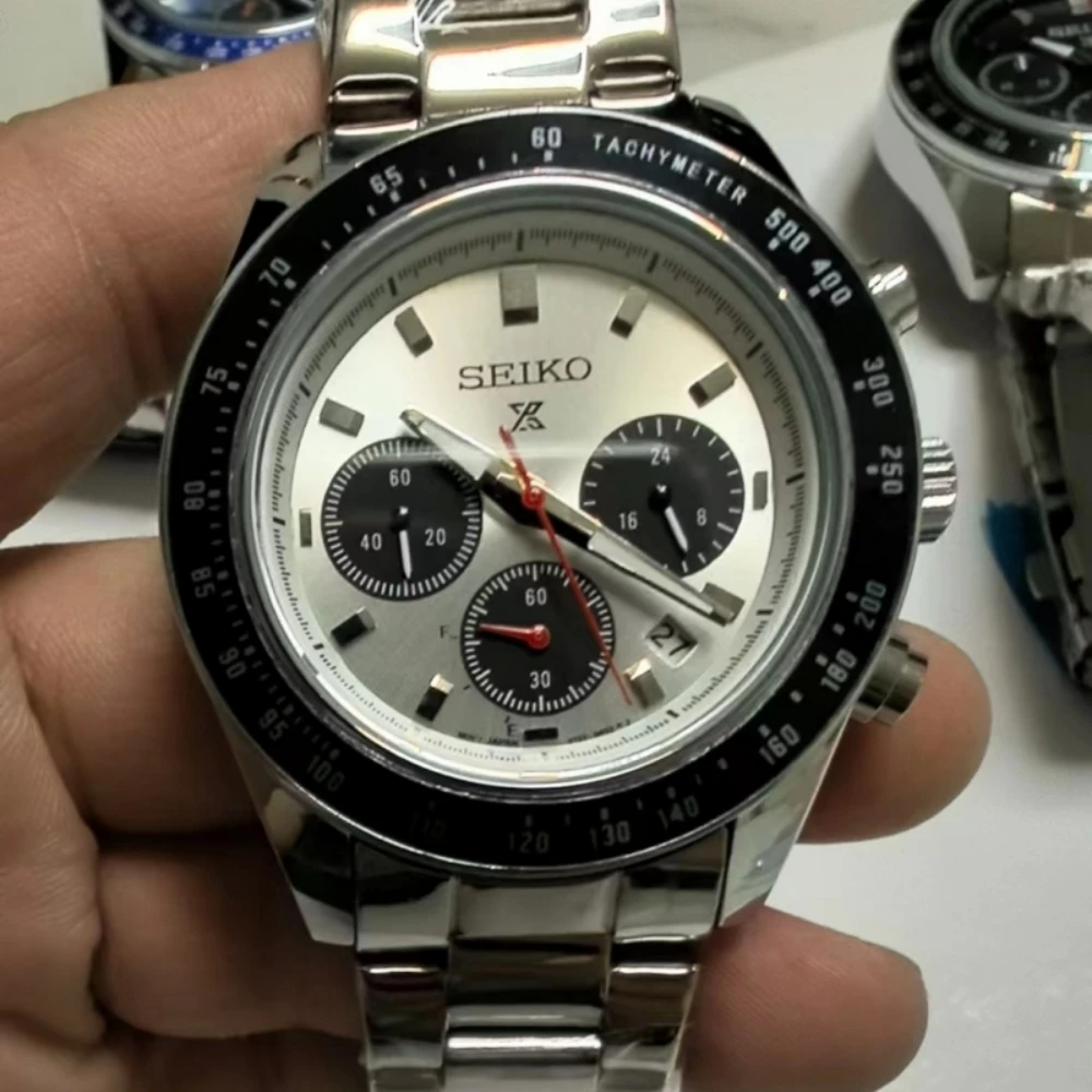 سايكو بروسبكس سبيدتيمر باندا ساعة كوارتز للرجال ، حزام فولاذية ، غلاف معدني ، كرونوغراف 3 عيون ، سوار مجوهرات