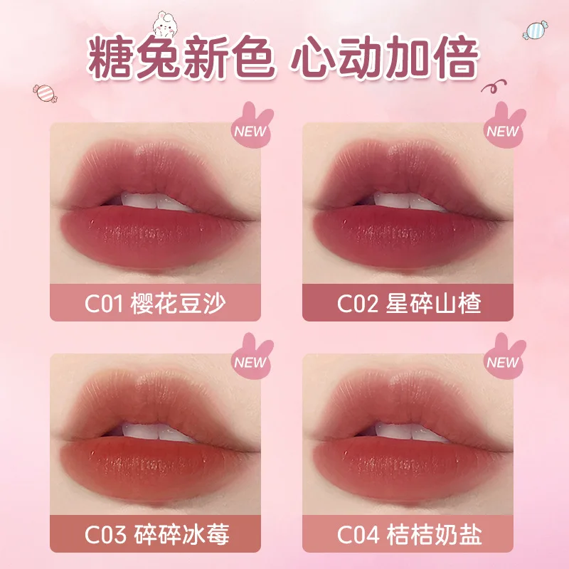 Cute Sugar Rabbit Chain Lip Glaze Moisturizer Long-lasting Non-stick Lip Gloss Velvet Mist Face Matte Lip Tint Women Makeup