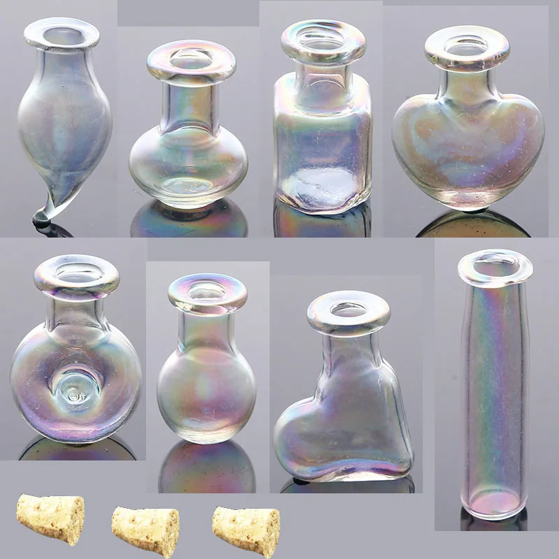 

100pcs Small Colorful Drift Empty Glass Bottle Tiny Wishing Glass Message Vial With Cork Stopper Mini decorative diy Containers