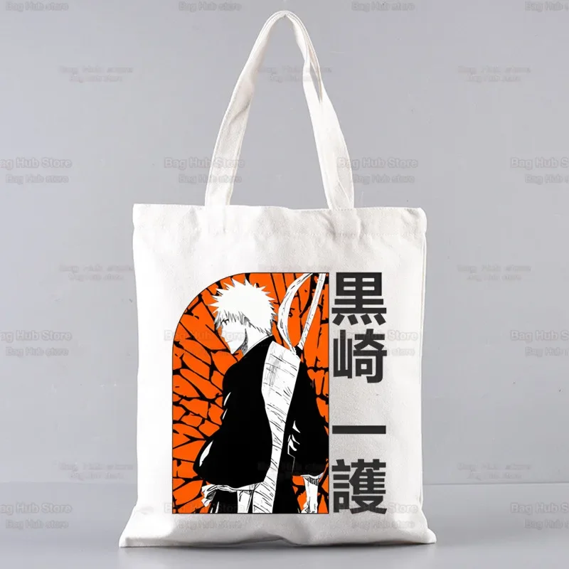 ابيض أنيمي بليتش حقيبة تسوق حقيبة يد Bolsas De Tela حمل Kurosaki Ichigo Tekkou الجمجمة حقيبة تسوق الجوت حمل مخصص