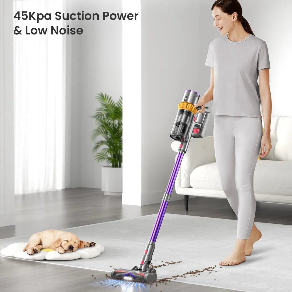 Cordless Vacuum Cleaner, 550W/45Kpa/65Mins Vacuum Cleaners for Home, Stick Vacuum Cordless with Low Noise, Wall Mount Charging