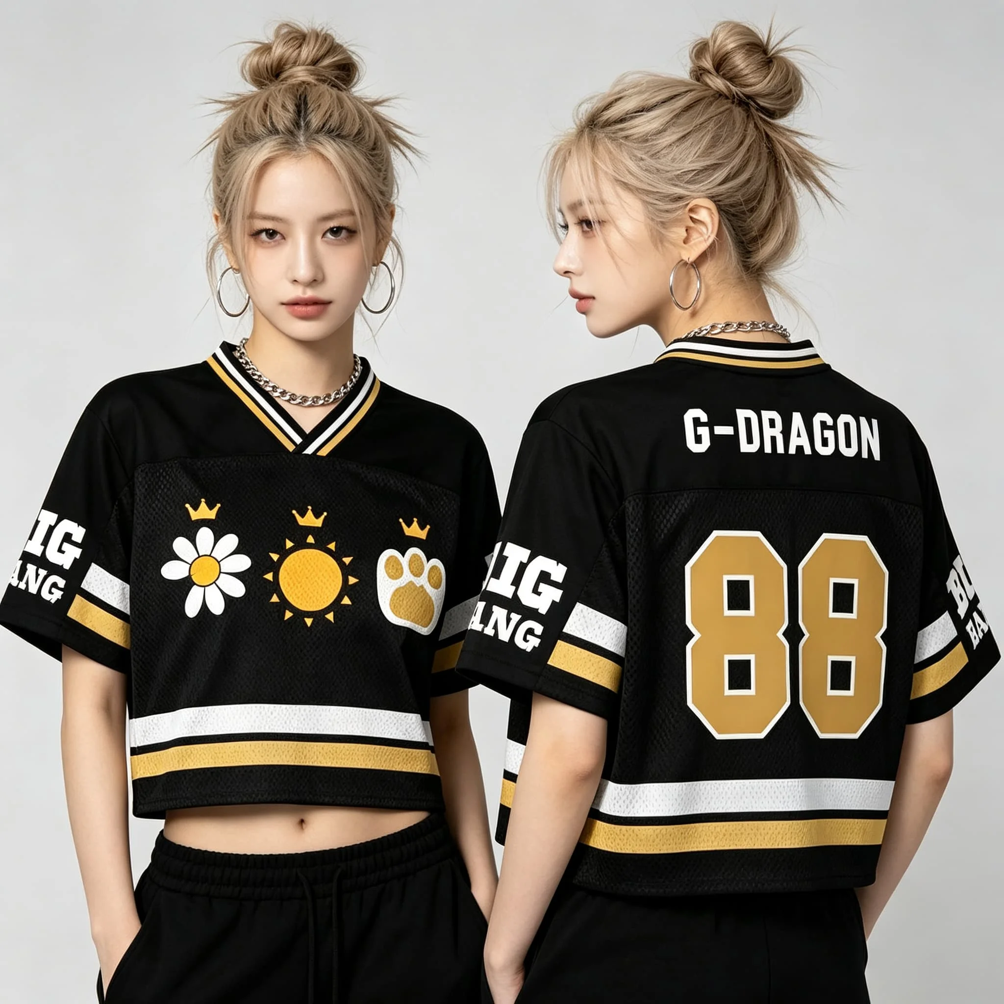 2026 Kpop BIGBANG 20th Anniversary World Tour Women Crop Baseball Jersey G-Dragon 88 Daisy Sun Paw Print Mesh Short Sleeve tops
